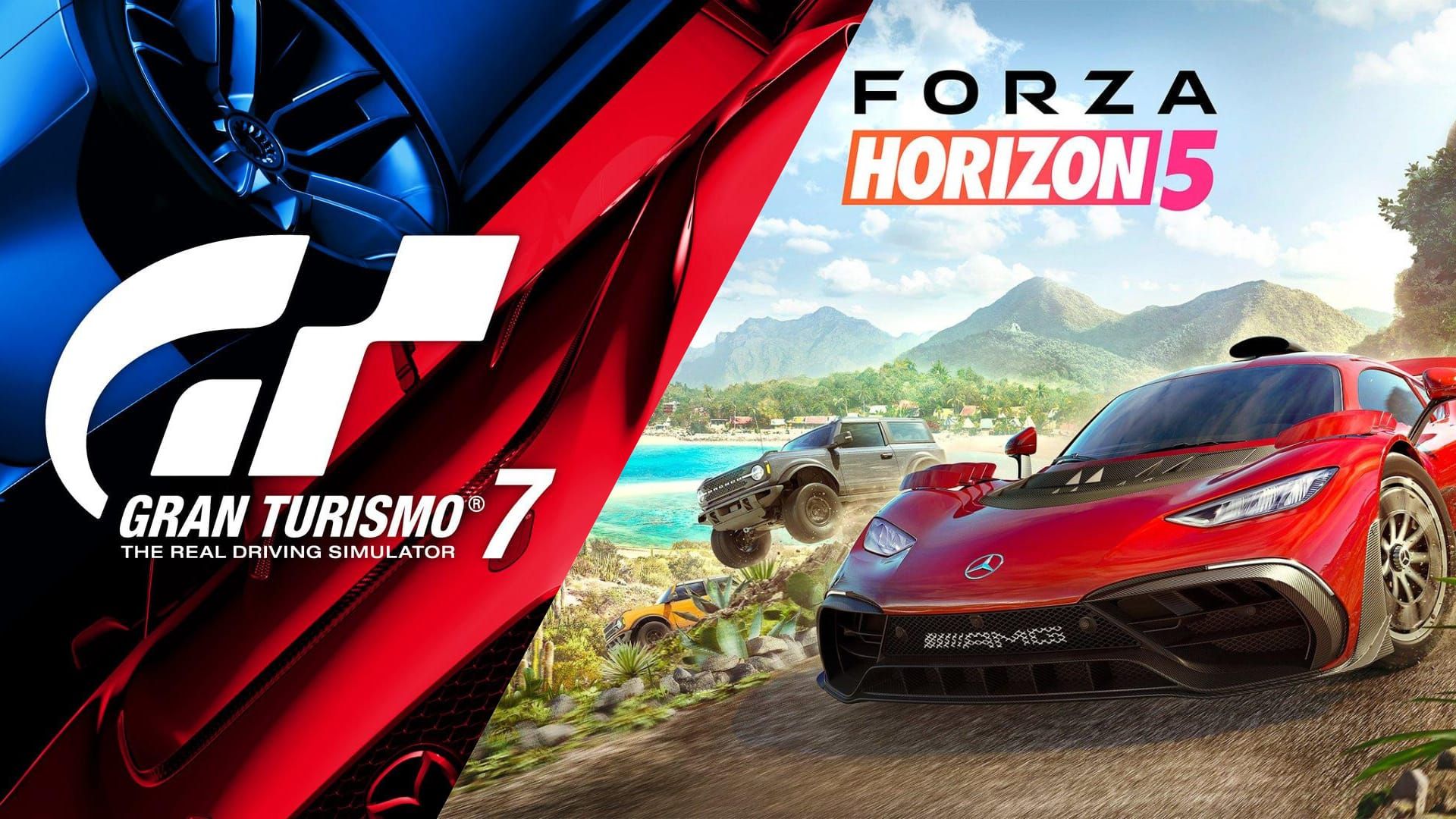 تصویر Forza Horizon 5 در کنار Gran Turismo 7 برای کاور بهترین بازی‌های ریسینگ پلی استیشن 5